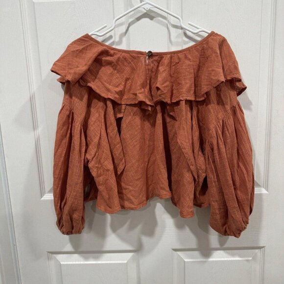 Free People Zuri Ruffle Blouse Open Back In‎ Ginger Spice Size Small S Orange - Picture 9 of 9